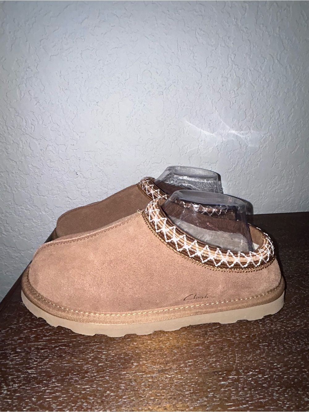 Clarks Topline Webbing Clog Mule Faux Fur Suede Slip On Comfy Casual Shoes - Picture 5 of 10